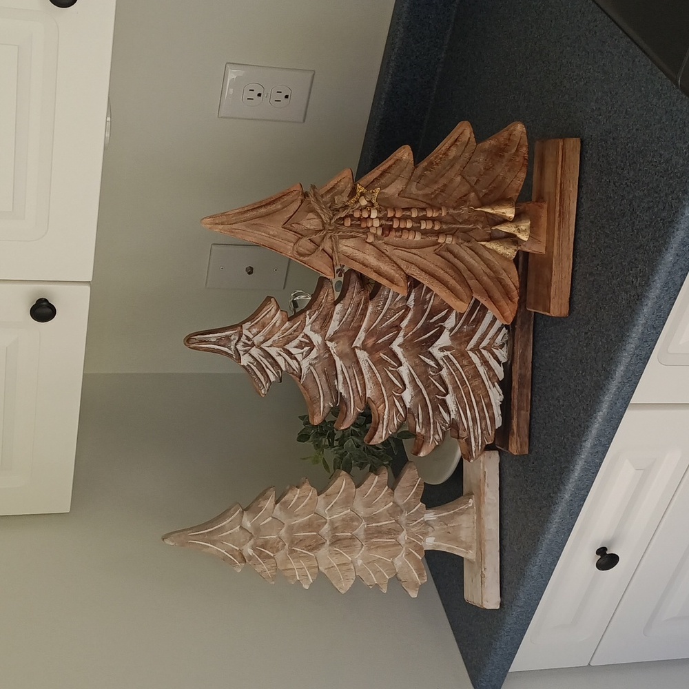 Set Of 3 Rustic Wooden Holiday Tree Decor Set